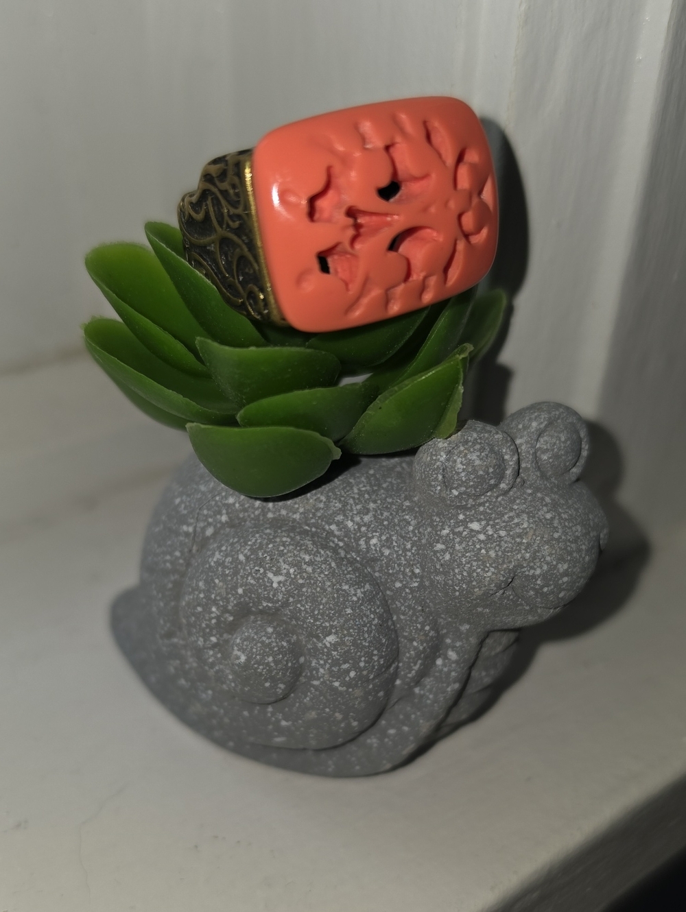 Carved Coral Resin Statement Ring for Women